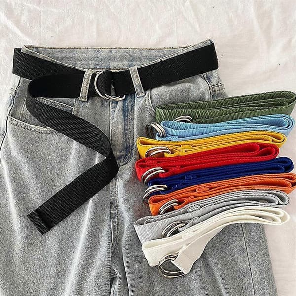 Canvasbälte med dubbel ring, mångsidigt jeansbälte, dekoration, sommarstudenter, byxbälte utan hål orange One Size