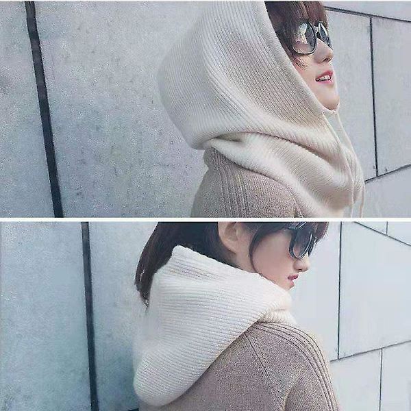 Dam vintermössa cashmere stickad huva halsduk balaclava för kvinnor vindtät varm ullmössa Black