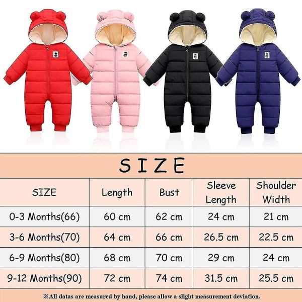 Baby vinter jumpsuit med hette, romper snødress Gutter Jenter Langermet Jumpsuit Varme antrekk Gave (marineblå, 66 cm)