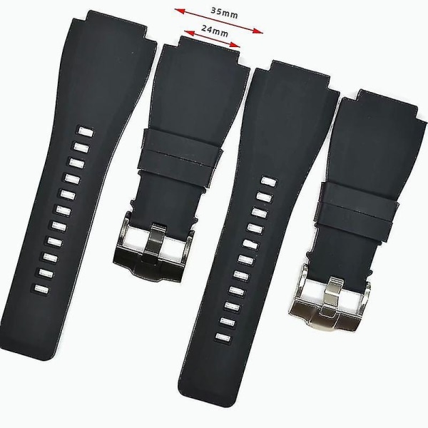 24*35 mm klockarmband av gummi för Bell Ross klockor Remstillbehör (xq) Black Button