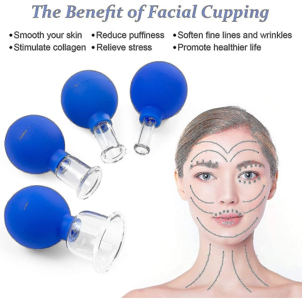 4 stk Face Cupping Massasjesett, Profesjonelt Glass Cupping Sett Med Silikonkule