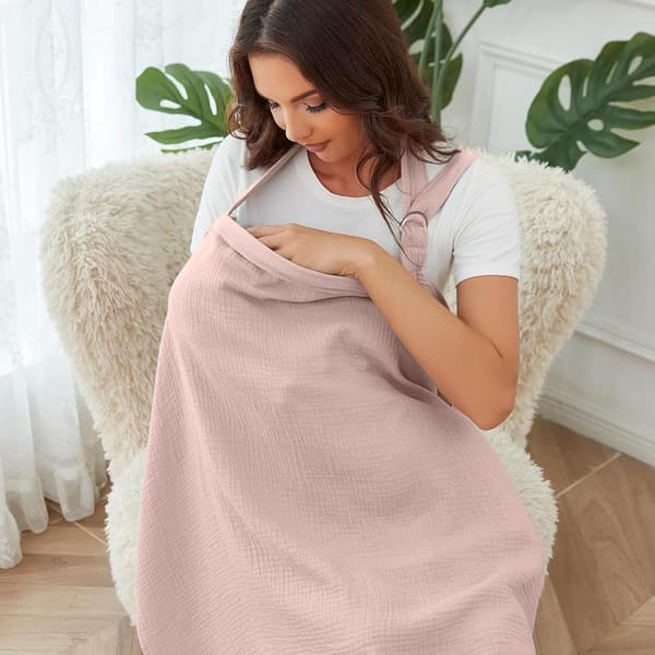 Amningsskydd i muslin för amning, andningsbart 100% bomulls amningsskydd med styv båge för mammas amningsförkläde (Ljusrosa)