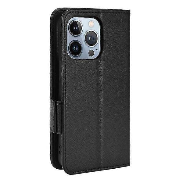 Etui til iPhone 16 Pro Max PU-læder med side-spænde, kortholder, pung og magnet Black
