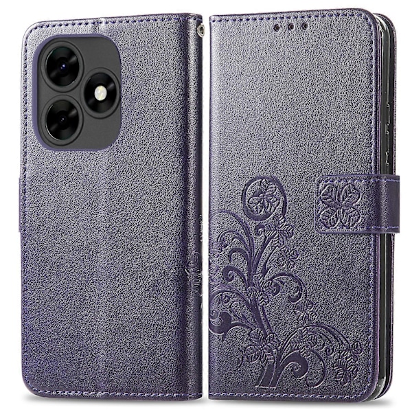 Firekløverlås Præget Spænde Læder Telefoncover Purple For Tecno Itel S23+