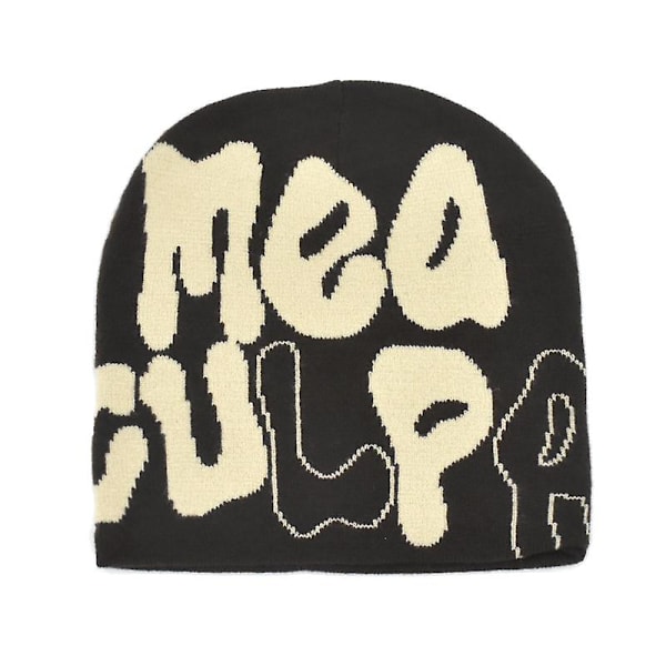 2023 Ny Strikkede Beanies Hat Mænd Kvinder Paragraf Kvalitet Cap Mea Culpa Y2k Varmt Mode Hundrede Tag Kold Hat Til Kvinder Hatte Coffee Beige 2