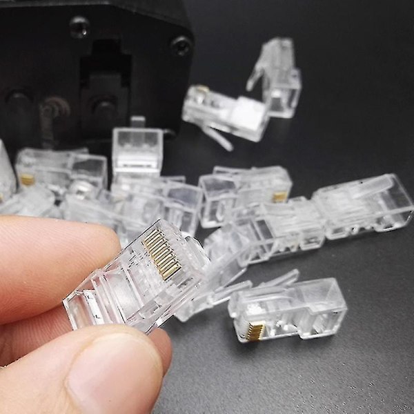 100 st Cat6 Rj45 nätverkskabel Lan Crimp Connectors Guldpläterade ändar Pluggar