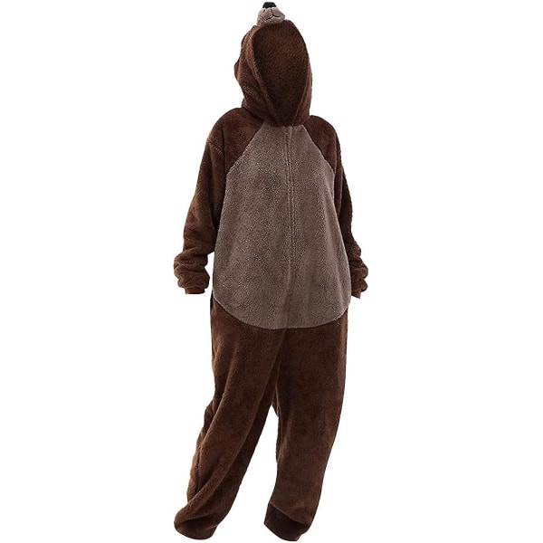 Unisex Adult Bear Nattøj Onesie Vinterlomme Løs Funny Thicken Pyjamas Brown XXL