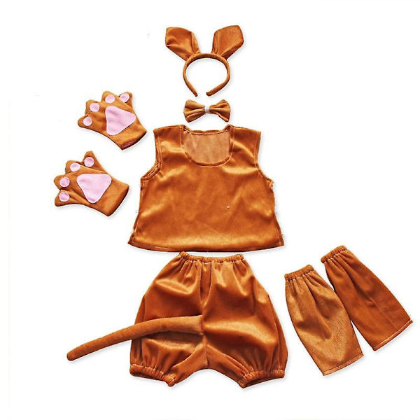 Känguru Cosplay Kostym för Barn Pojkar Flickor Födelsedagsfest Hårband Kläder Skor Svans Tutu Klänning för Halloween Maskerad 5 sets 90cm-125cm