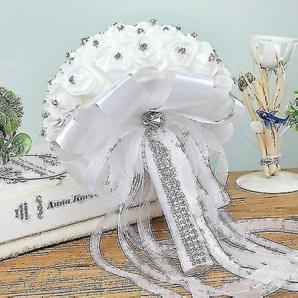 Kunstige brudebuketter håndlagde roseblomster rhinestone brudepike brudebukett de mariage bryllupstilbehør