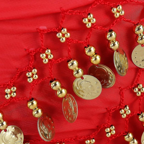 Mavedans tørklæde Tørklæde Bælte Bølgedraperet guldmøntnederdel omviklet med guldmønt Chiffondraperet mavedansbælte til kvinder piger (rød) (1 stk)
