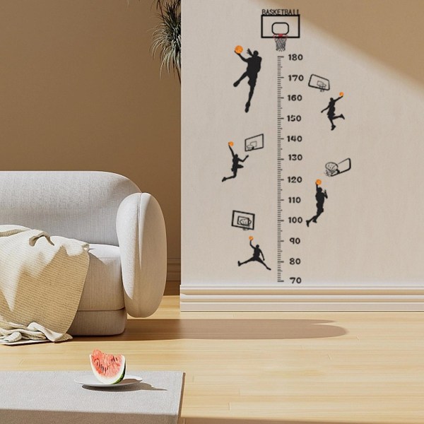 Creative Basketball Høydediagram Klistremerke Vekst Høyde Måling Avtakbar DIY Dekorativt selvklebende veggdekor