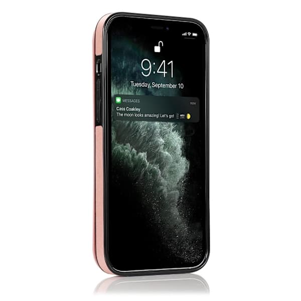 iPhone 13 - Støtsikkert Lærfodral med kortlomme Roségull