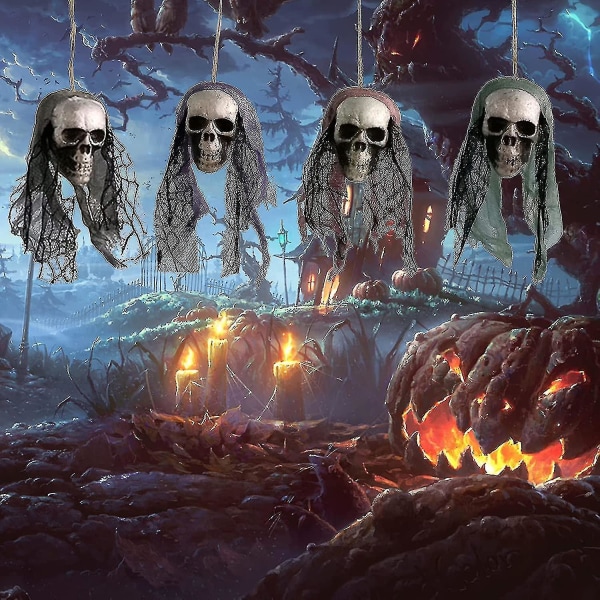 Halloween dekoration, spøgelse hængende, animeret skelet spøgelse, hængende dekoration Horror til Halloween (hængende kranium)