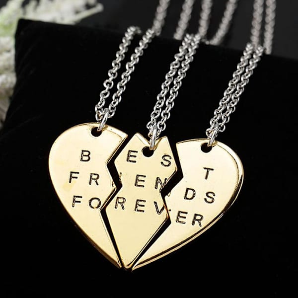 3 st/set Bästa Vänner Brev Brutet Hjärta Hänge Halsband Vänner Smycken Gåva Golden