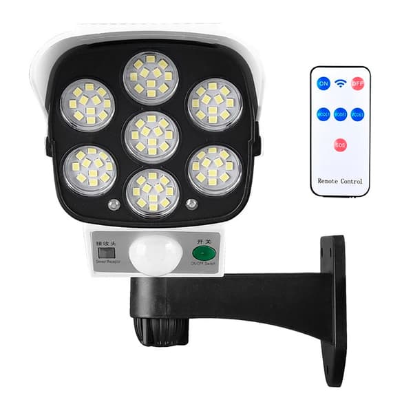 LED Solcellsvägglampa med Rörelsesensor | Solcellsdriven Övervakningsspotlight | Säkerhetskamera | Dimbar IP65 Vattentät LED-spotlight