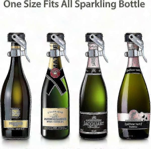 2 stk. Champagneflaskeprop i rustfrit stål til Cava Prosecco Mousserende Vinflaskeforsegling TY Silver black 2pcs