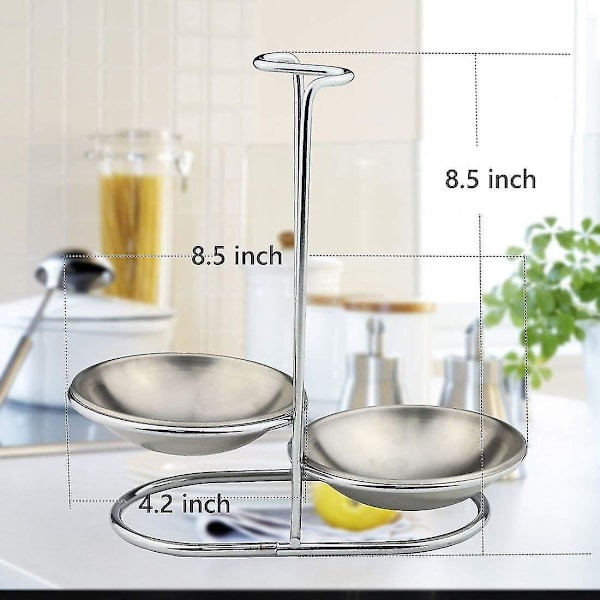 Skeholder i rustfrit stål, lodret pladsbesparende suppeskeholder med langt håndtag, suppeskeholder sølv (dobbelt)