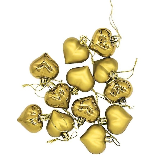 12 Pcs Christmas Ball Ornaments Heart Shape Christmas Decorations Tree Balls For Holiday Wedding Party Decoration (golden)