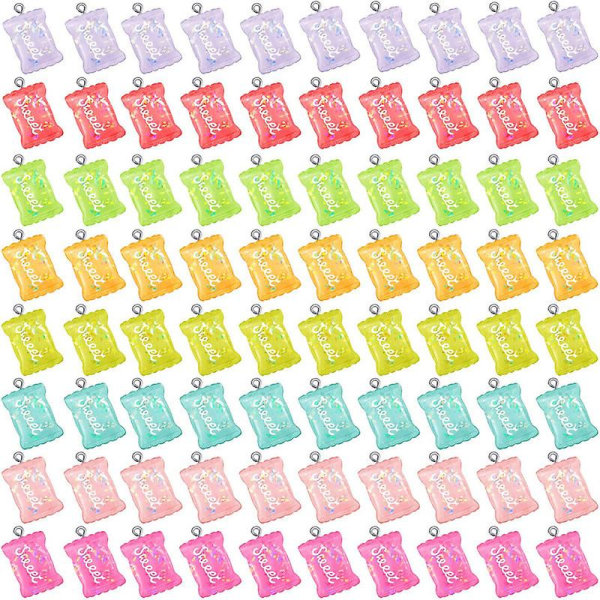 89 stk Candy Charms Fargerike Bear Charms Sweet Gummy Candy Anheng Søt Bjørn Anheng Polymer Clay Lollipop Shape