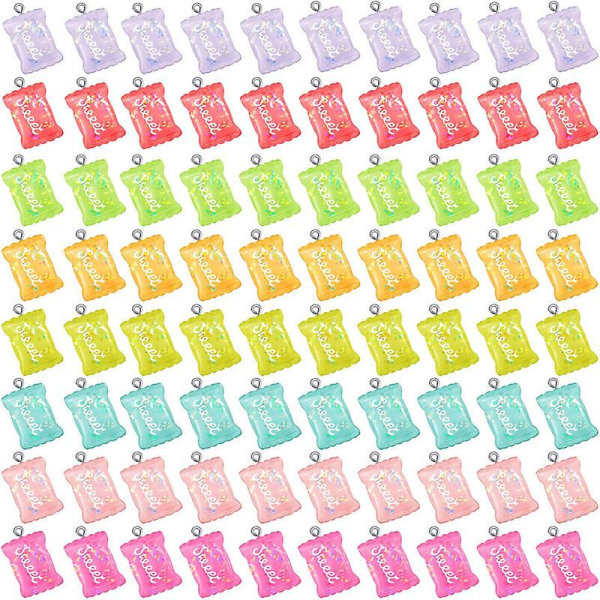 89 stk. Slikcharms Farverige Bjørn Charms Søde Gummy Candy Vedhæng Søde Bjørn Vedhæng Polymer Clay Lollipop Form