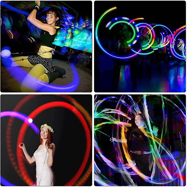 Led Poi Baller, Sett med 2 Led Poi Jongleringsballer med Regnbuefarger og Strobeeffekt, Led Glow Poi Sett for Nybegynnere og Profesjonelle