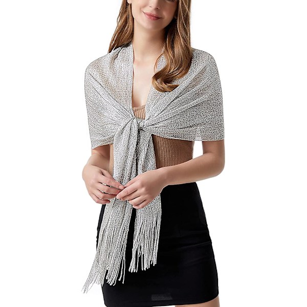 Glittrande Sjalar och Omslag för Kvinnor Silver Sjal Metallisk Scarf För Lmell Brud
