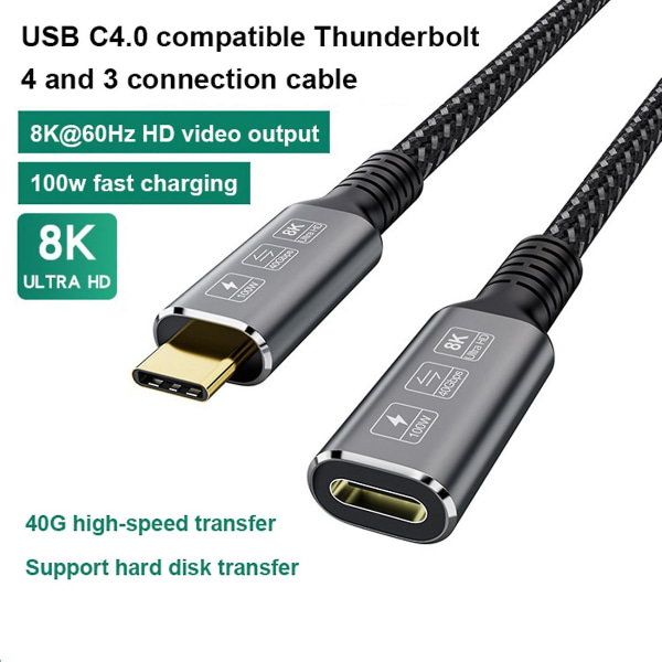 Usb4.0 förlängningskabel Usb4.0 hane till hona förlängningskabel 40g höghastighets dataöverföringskabel 100