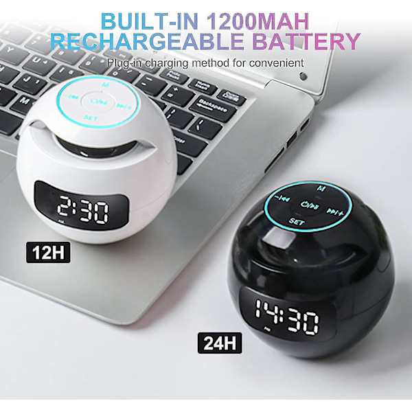 Väckarklocka för sovrum, digital väckarklocka med Bluetooth-högtalare, dubbla alarm, LED-lampa, 12/24h USB-laddningsport, klocka för tunga sovare