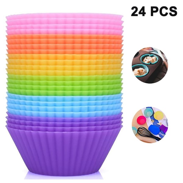 24 stk Silikon Cupcake Liners, Gjenbrukbare Silikon Bakekopper