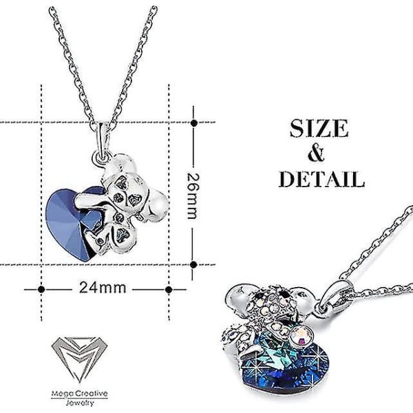 Blå koala hjerte halskæde til kvinder vedhæng smykker med krystaller gave til mor hendes datter ven