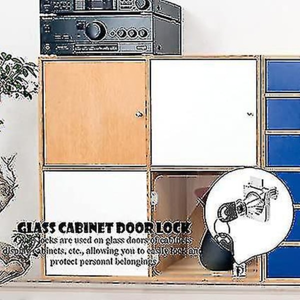 2-pack glasskåpslås Möbellås med 4 nycklar Displayskåp Säkerhetslås Enkel glasdörr L