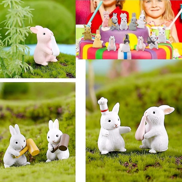 Kanin ornamenter Chic kaniner havefigurer dekoration, 12 stykker miniature kanin påske ornament