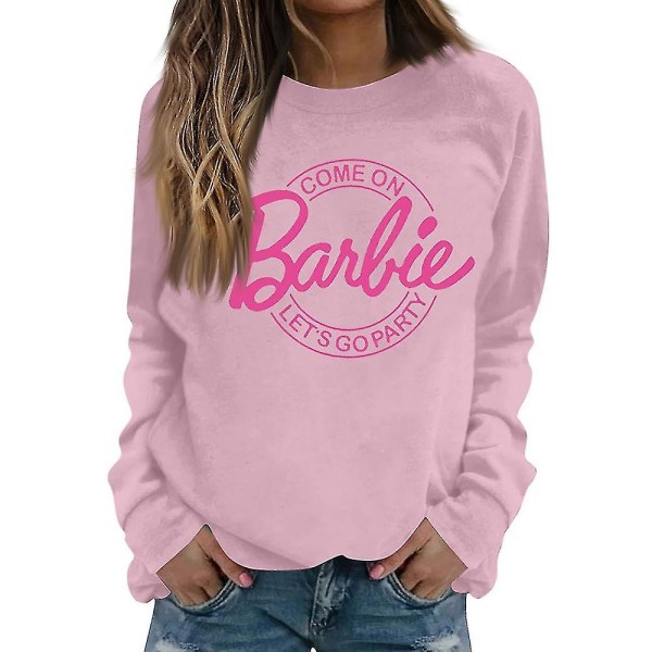 Barbie naisten printed pitkähihainen pyöreä kaula casual t-paita collegepaita pusero Topit Pink 2XL