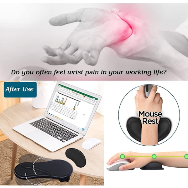 Ergonomiskt armstöd för skrivbord, tangentbords handledsstöd, musmatta, kudde med minnesskum handledsstöd för dator, bärbar dator, arbete, spel (2 st)