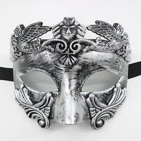 Forntida grekisk spartansk krigare romersk maskeradmask män venetiansk mask bröllopsbollsmask Mardi Gras mask Silver