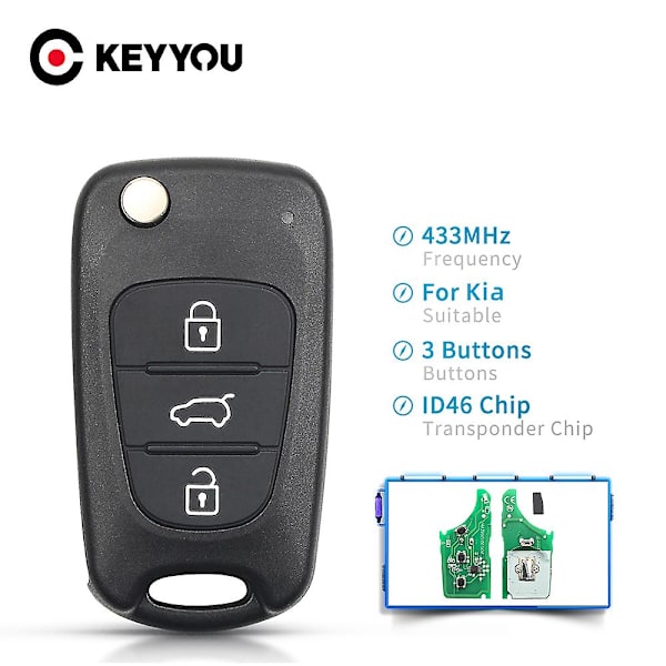 Tib Kia Rio Ceed Ceedpro Picanto 2004-2011 433mhz taittuva auton kaukosäädin avain Id46 sirulla, automaattinen auton avain 3 napilla