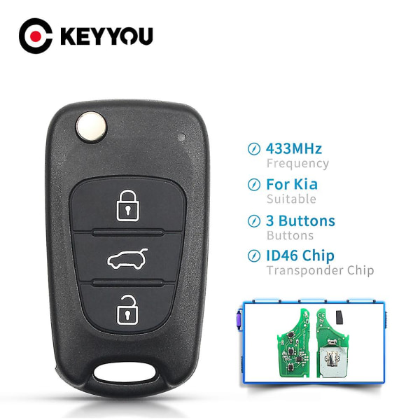 Tib Til Kia Rio Ceed Ceedpro Picanto 2004-2011 433mhz Flip Car Remote Key Med Id46 Chip Auto Car Key 3 knapper
