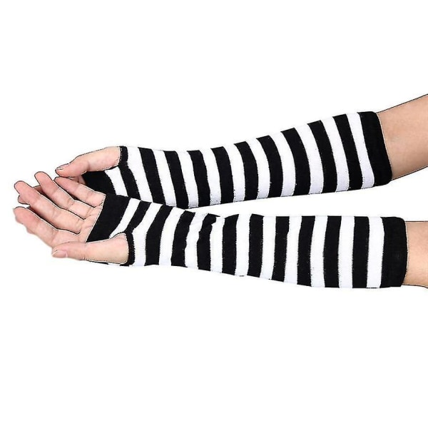 Randiga handskar för kvinnor med långa fingerlösa handskar