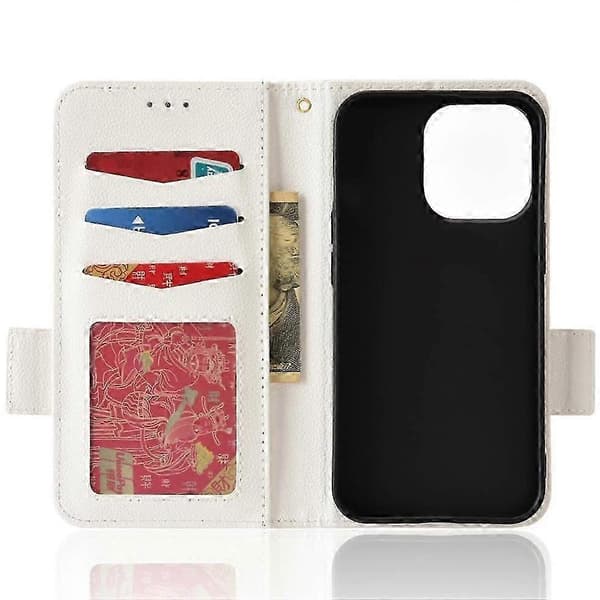 Etui til iPhone 16 Pro Max PU-læder med side-spænde, kortholder, pung og magnet White