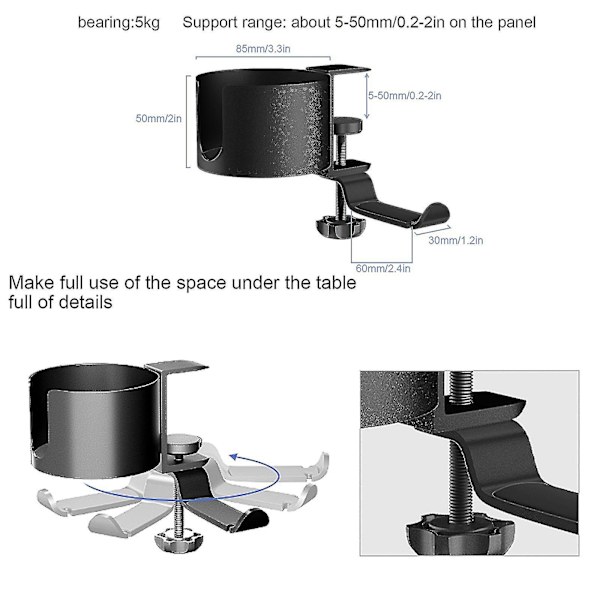 Skrivebordskopholder med hovedtelefonholder Anti-spild kopholder til skrivebord Gaming skrivebordstilbehør