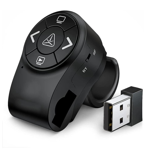 Bluetooth Trådløs Presenter, Rf 2.4ghz Presentasjonsklikker, Fingerring Fjernkontroll Powerpoint Slides Black