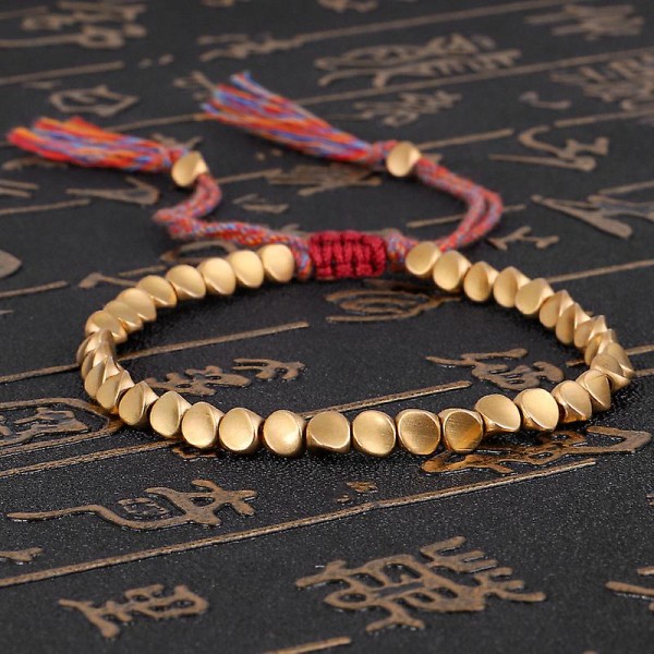 Handmade Tibetan Copper Bead Bracelet, Buddhist Woven Cotton Rope Carrying Bracelet, Protecting Good Luck Successful Amulet