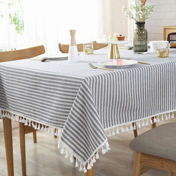 Stribet kvast dug bomuld linned pletafvisende/støvtæt vandtæt borddæksel til køkken spisebordsdekoration (rektangel/aflang, 55 x