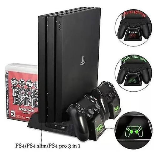 PS4 Stativ Kjølevifte For PS4 Slim/PS4 Pro/Playstation 4, PS4 Pro Stativ Vertikalt Stativ Kjøler Med Dobbel Kontroller Ladestasjon & 16 Spillagring, PS4