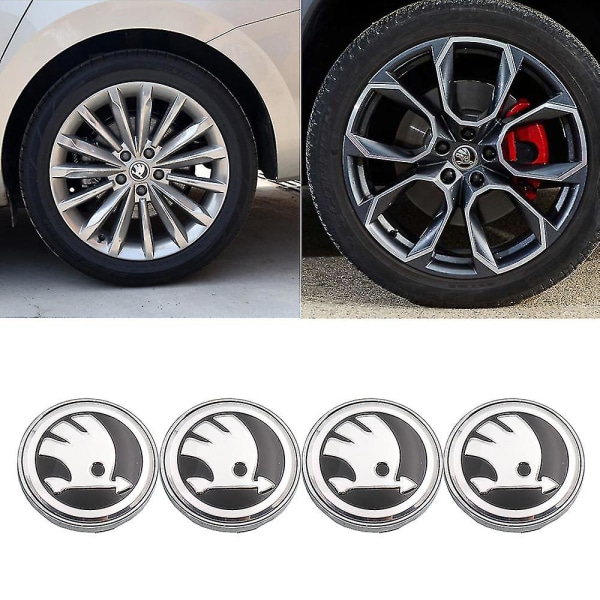 4 stk/parti 60 mm Hjulnav Centerkappe Sort Sølvpil Logo Badge Cover 6 Clips Til Skoda Octavia Superb Rapid Kodiaq Karoq Kamiq