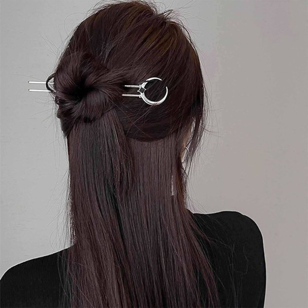 Vintage U Shape Hair Stick Pins Moon Hair Fork Metal Long Hair Pins Hopeatikku Ranskalaiset hiustarvikkeet naisille ja tytöille