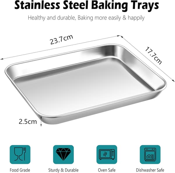 Mini stekeovnsbrett, lite stekebrett i rustfritt stål, rektangulær kakeform perfekt for baking, matlaging og servering, 23,7x17,7x2,5 cm