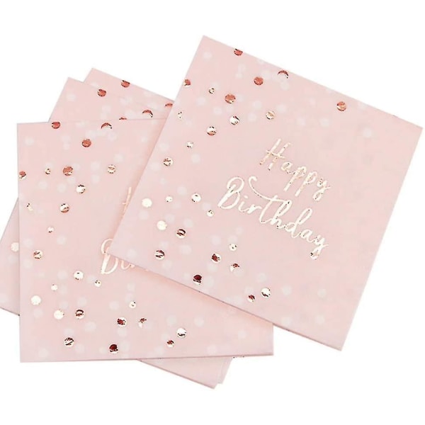 Vaaleanpunaiset Happy Birthday -lautasliinat, kertakäyttöiset paperista valmistetut lautasliinat syntymäpäivätytöille, täydellinen syntymäpäiväpöytäkoristeet
