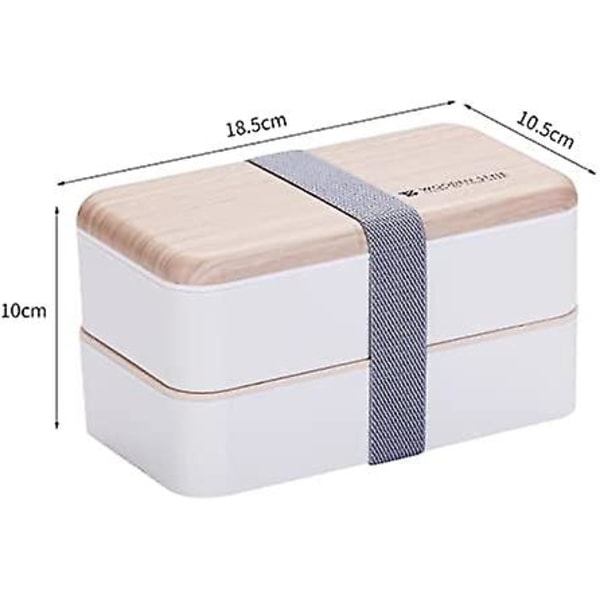 Lounaslaatikko, lounaslaatikko 2-kerroksisilla ruokailuvälineillä, japanilainen Bento-laatikko lapselle tai aikuiselle, kouluun tai töihin (valkoinen)