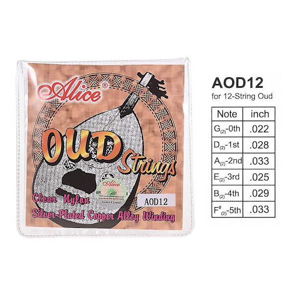 Alice Aod12 12-kielinen Oud-kielisetti (g-d-a-e-b-f) Nylonydin Hopeapinnoitettu Kupariseos Kierretty Soitinlisätarvikkeet